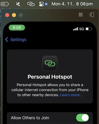 personal hotspot iphone mirroring ios 18.2 beta 2