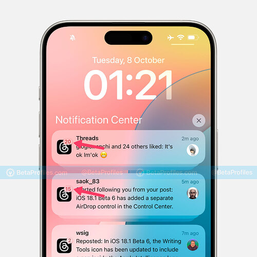 notification count ios 18.1 beta 6