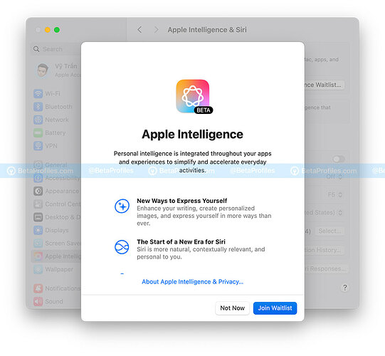 Join Apple Intelligence waitlist on Mac