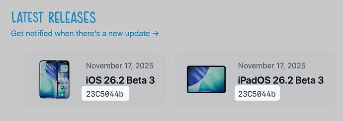 iOS 26.2 beta build number